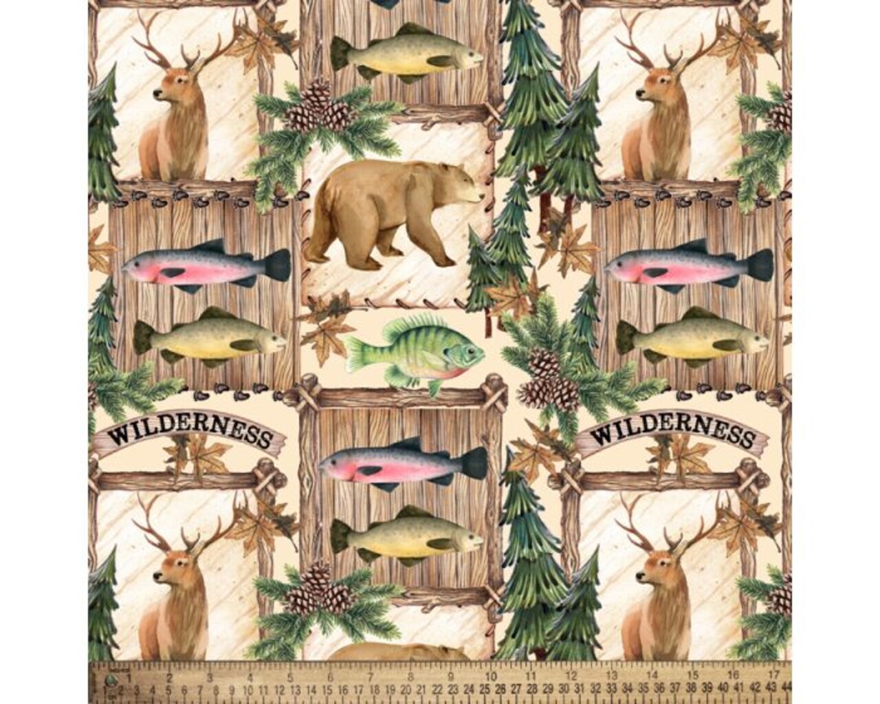 Wilderness Camping and Fishing Cotton Fabric | By the Yard | Sewing and Crafting | 44 inches wide